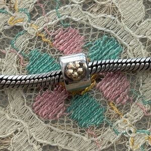 Pandora two toned flower clip charm sterling silver and 14K gold 925 ALE